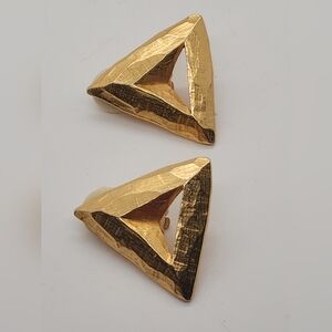 Vintage Stud Triangle Gold Tone Clip On Earrings Geometric.